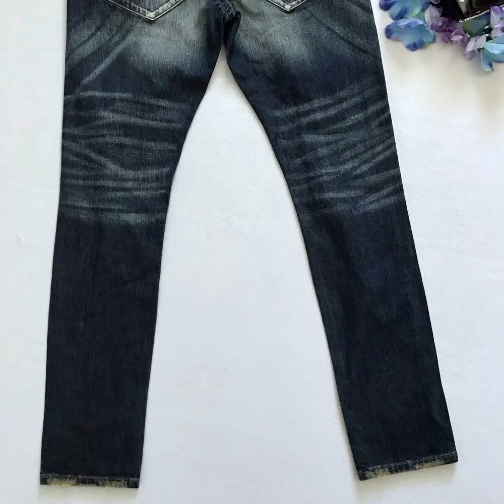 Heritage America NWOT Rip and Repair Dark Wash Skinny Jeans Men 34